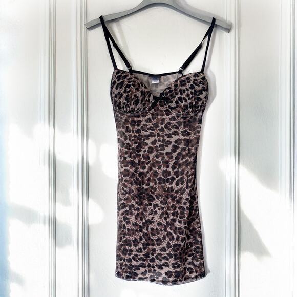 RAMPAGE NWT Leopard Y2K Mesh Bustier Top Slip Mini Dress Size M - Picture 1 of 10